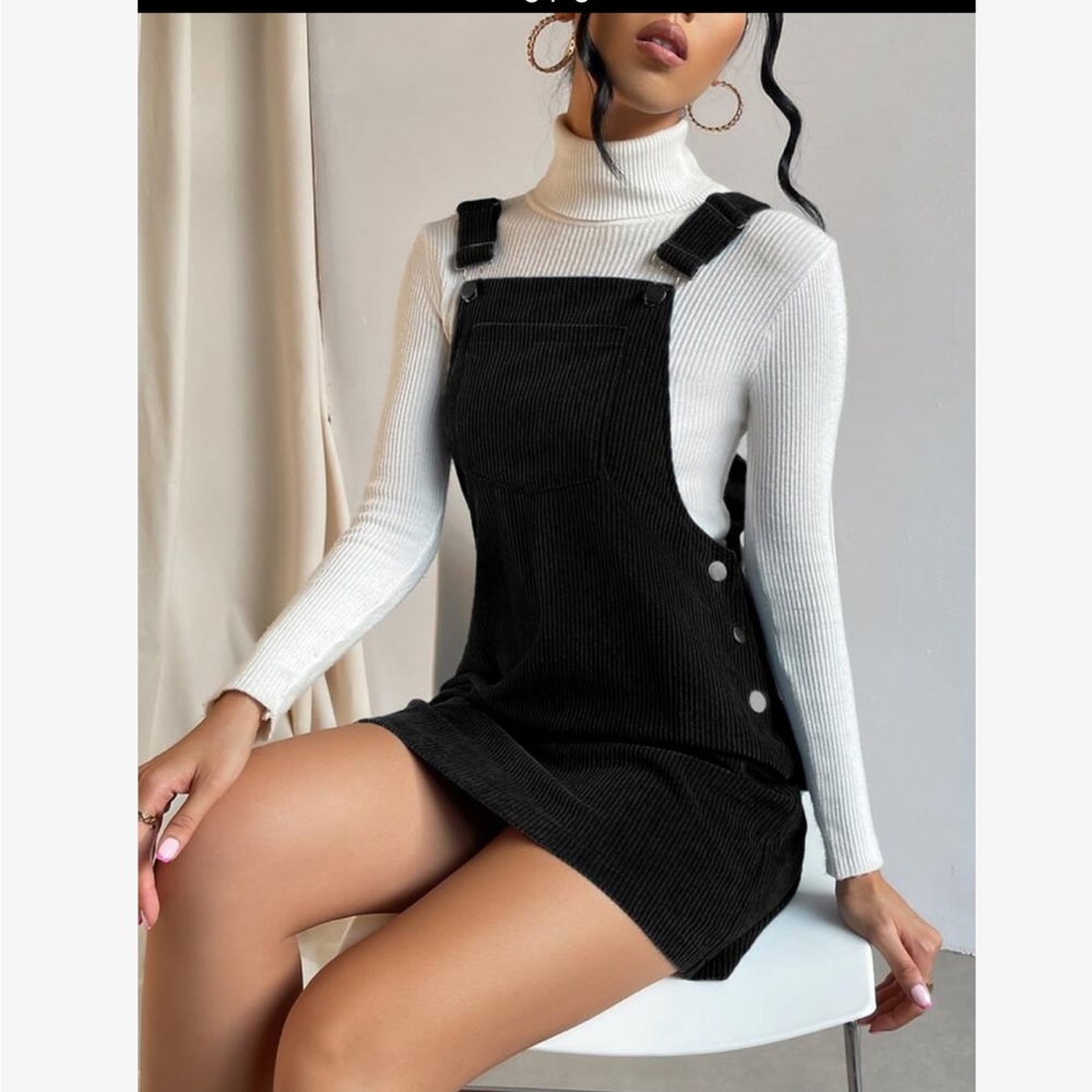 Classic Elegant Corduroy Solid Pocket Jumper Overall Dress Without Sweater - Picture 5 of 15